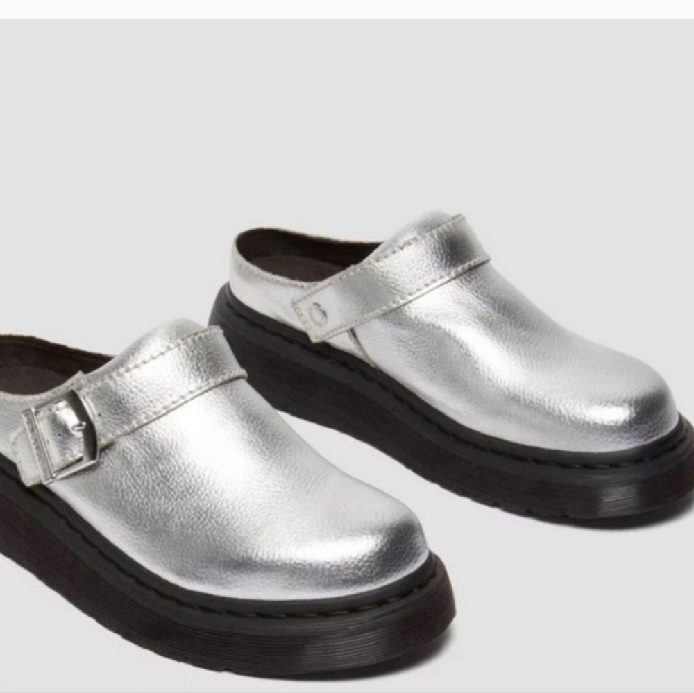 NWOB Dr. Martens Laketen Silver Mules Ladies Size 8